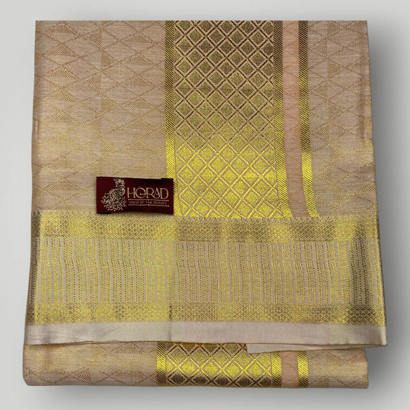 Horad Kora Cotton Tissue Light Gold Shirt + Dhoti + Angavastram