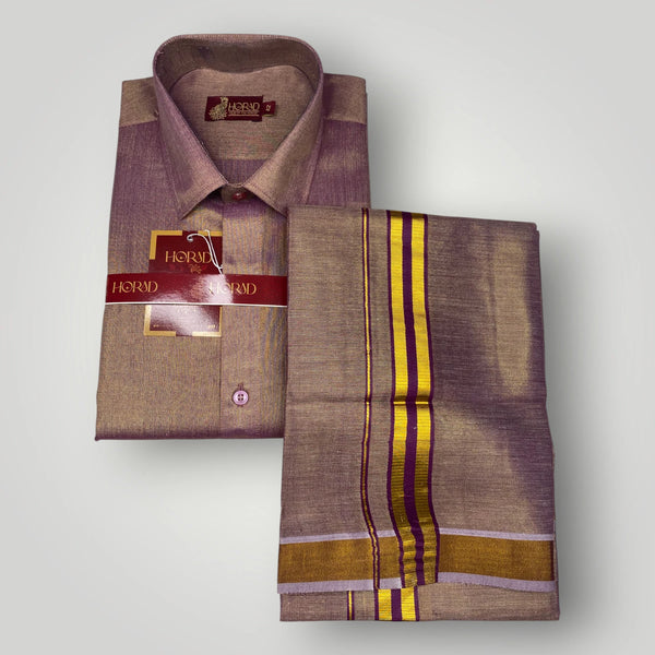Horad Kora Cotton Tissue Dark Magenta Shirt+Dhoti