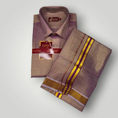 Horad Kora Cotton Tissue Dark Magenta Shirt+Dhoti