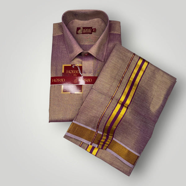 Horad Kora Cotton Tissue Dark Magenta Shirt+Dhoti