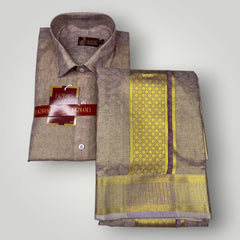 Horad Premium Art Silk Magenta Shirt + Dhoti + Angavastram