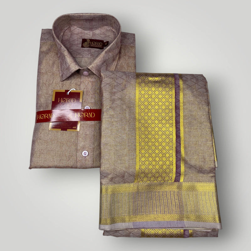 Horad Premium Art Silk Magenta Shirt + Dhoti + Angavastram
