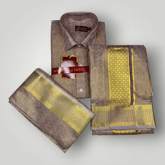 Horad Premium Art Silk Magenta Shirt + Dhoti + Angavastram