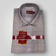 Horad Premium Art Silk Light sandstone Emboss Shirt + Dhoti + Angavastram