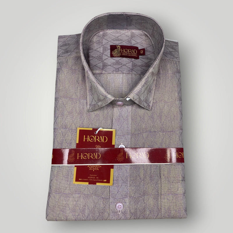 Horad Premium Art Silk Light sandstone Emboss Shirt + Dhoti + Angavastram