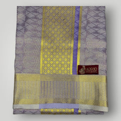 Horad Premium Art Silk Light sandstone Emboss Shirt + Dhoti + Angavastram