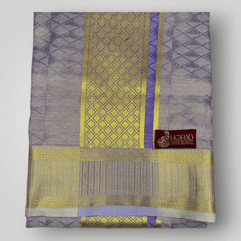 Horad Premium Art Silk Light sandstone Emboss Shirt + Dhoti + Angavastram