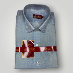 Horad Premium Art Silk Navy Blue Emboss Shirt + Dhoti + Angavastram