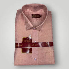 Horad Premium Art Silk Pink Emboss Shirt + Dhoti + Angavastram