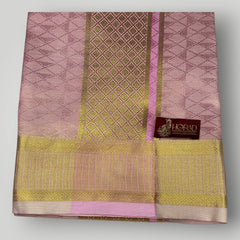 Horad Premium Art Silk Pink Emboss Shirt + Dhoti + Angavastram