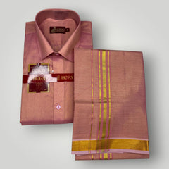 Horad Kora Cotton Tissue Dark Rose Shirt+Dhoti
