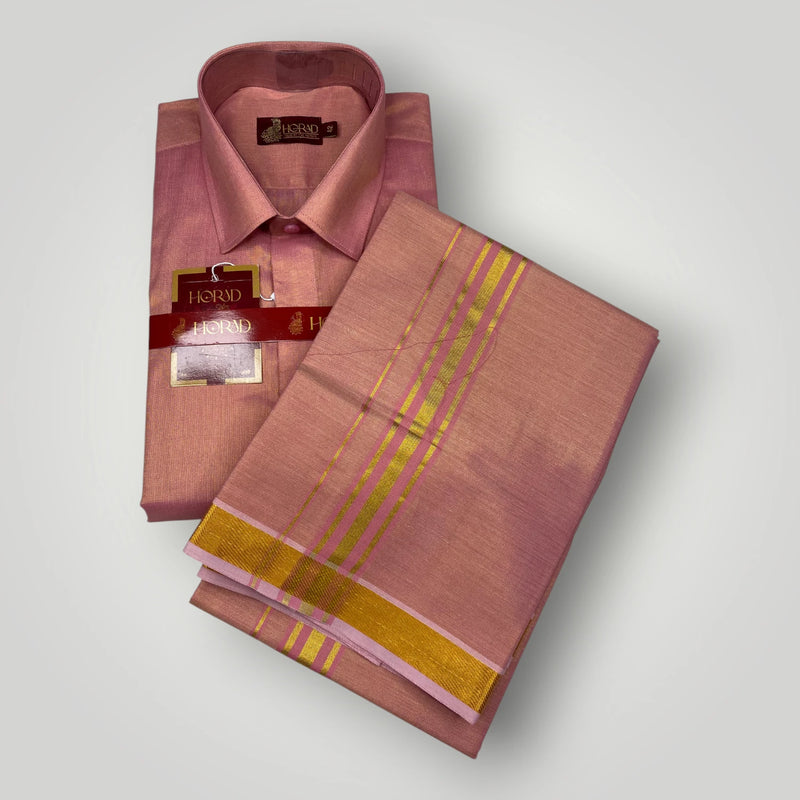 Horad Kora Cotton Tissue Dark Rose Shirt+Dhoti