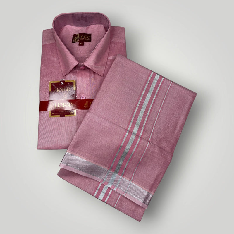 Horad Kora Cotton Tissue Light Pink Shirt+Dhoti