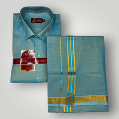 Horad Kora Cotton Tissue Sky Blue Shirt+Dhoti