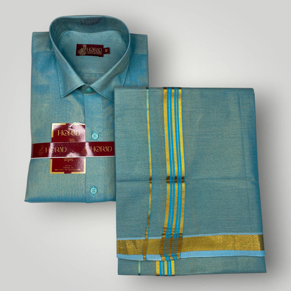 Horad Kora Cotton Tissue Sky Blue Shirt+Dhoti