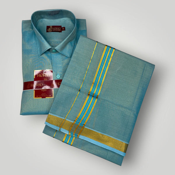 Horad Kora Cotton Tissue Sky Blue Shirt+Dhoti