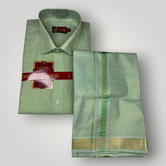 Horad Kora Cotton Tissue Apple Green Shirt+Dhoti