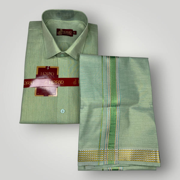 Horad Kora Cotton Tissue Apple Green Shirt+Dhoti
