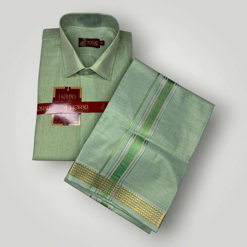 Horad Kora Cotton Tissue Apple Green Shirt+Dhoti