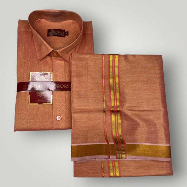 Horad Kora Cotton Tissue Dark Red Shirt+Dhoti