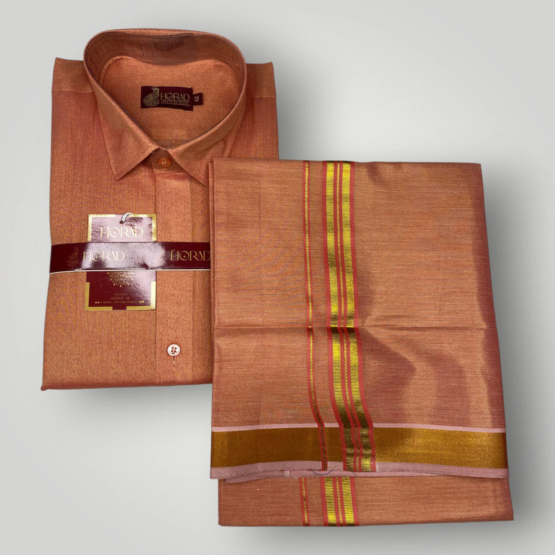 Horad Kora Cotton Tissue Dark Red Shirt+Dhoti