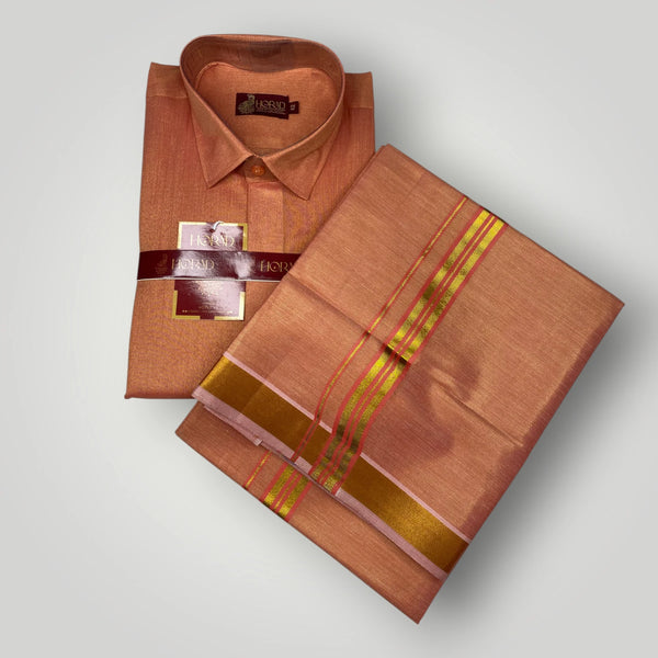 Horad Kora Cotton Tissue Dark Red Shirt+Dhoti