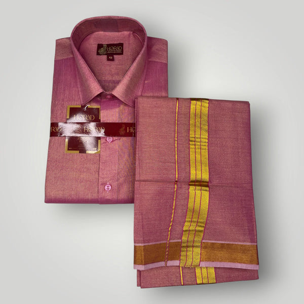 Horad Kora Cotton Tissue Dark Rose Shirt+Dhoti