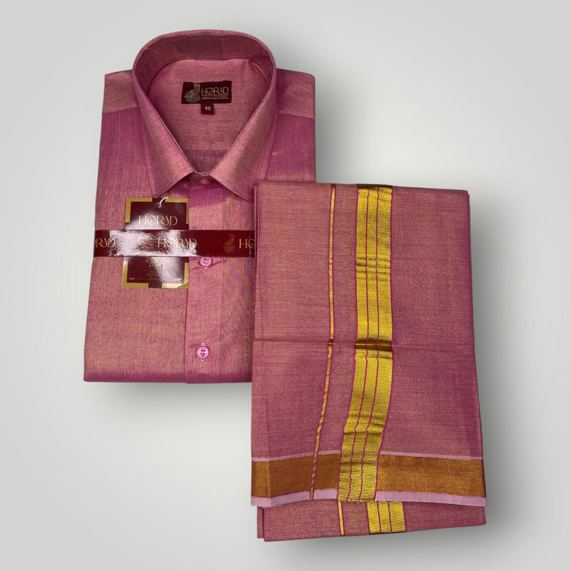 Horad Kora Cotton Tissue Dark Rose Shirt+Dhoti