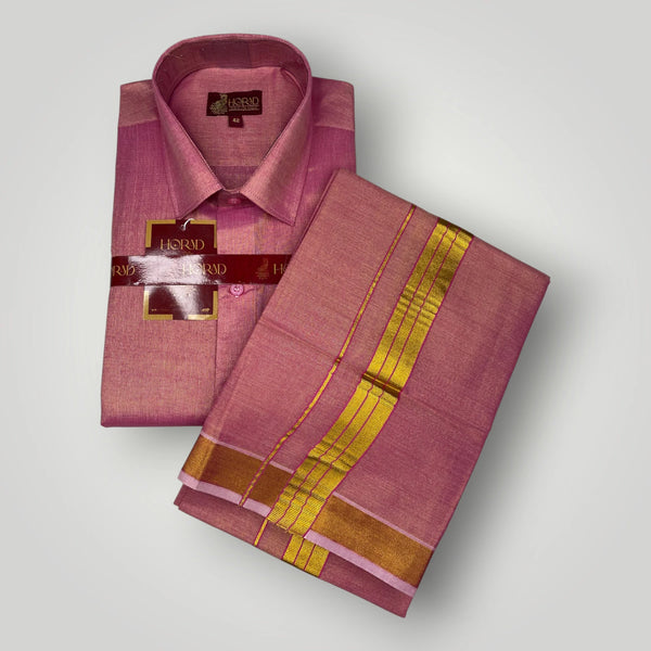 Horad Kora Cotton Tissue Dark Rose Shirt+Dhoti