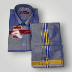 Horad Kora Cotton Tissue Navy Blue Shirt+Dhoti