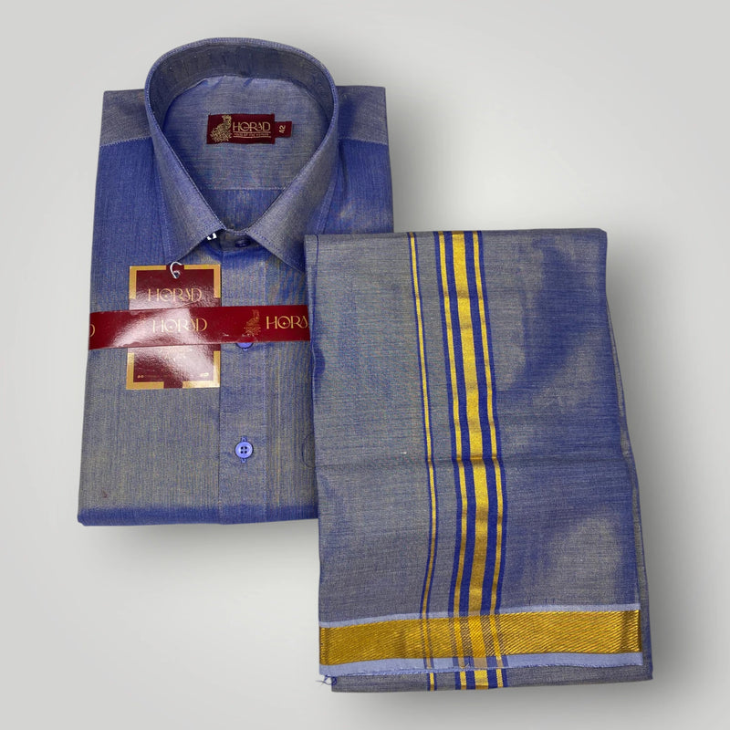 Horad Kora Cotton Tissue Navy Blue Shirt+Dhoti