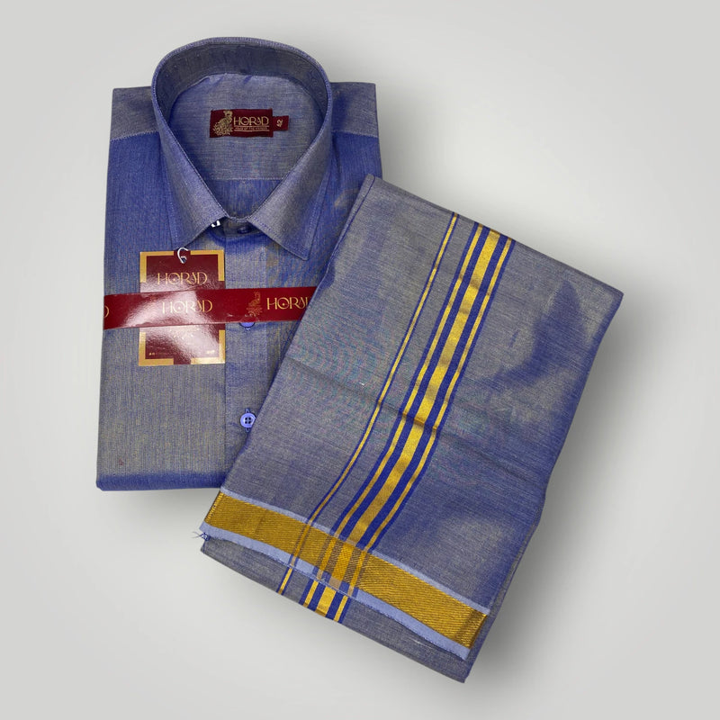 Horad Kora Cotton Tissue Navy Blue Shirt+Dhoti