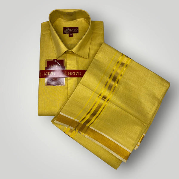 Horad Kora Cotton Tissue Dark Gold Shirt+Dhoti