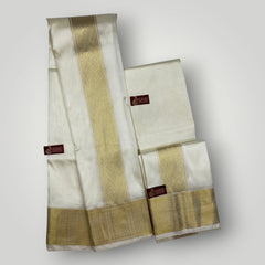 Horad Premium Art Silk Cream Emboss Shirt Material+Dhoti+Angavastram