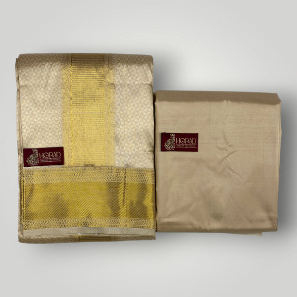 Horad Pure Silk Blend Light Gold Emboss Shirt Material+Dhoti