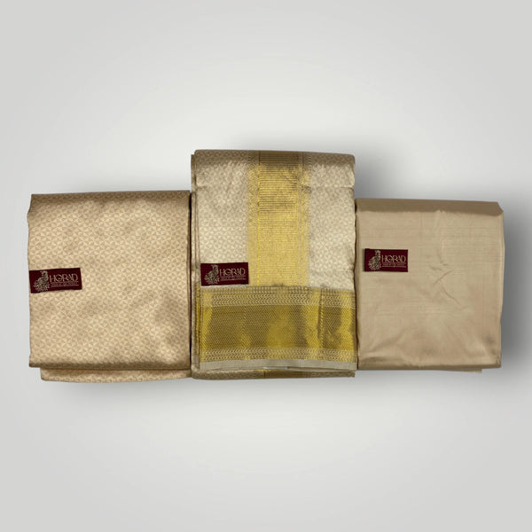 Horad Pure Silk Blend Light Gold Emboss Shirt Material+Dhoti