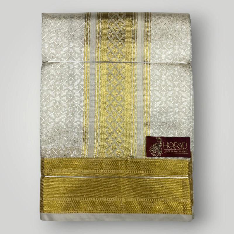 Horad Premium Art Silk Cream Emboss Shirt Material+Dhoti