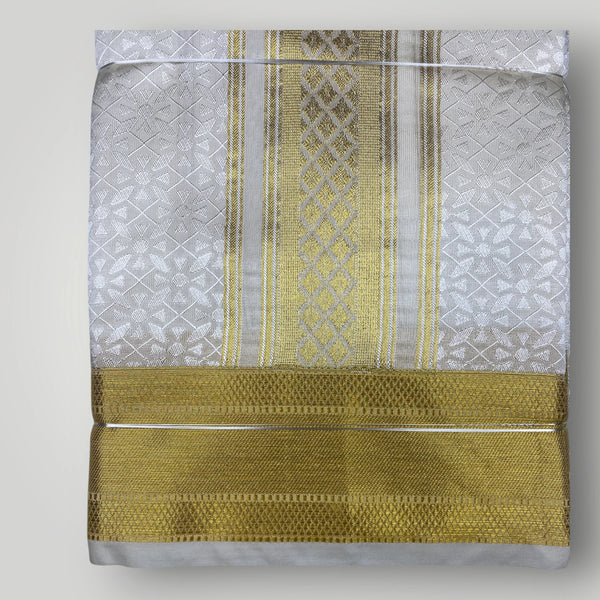 Horad Premium Art Silk Cream Emboss Shirt Material+Dhoti