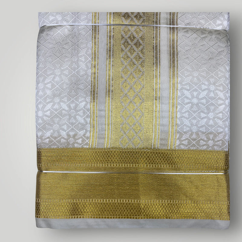 Horad Premium Art Silk Cream Emboss Shirt Material+Dhoti