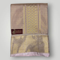 Horad Premium Art Silk 3 Inch Rose Gold Emboss Shirt Material+Dhoti+Angavastram