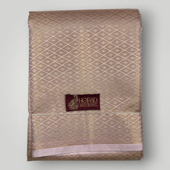 Horad Premium Art Silk 3 Inch Rose Gold Emboss Shirt Material+Dhoti+Angavastram