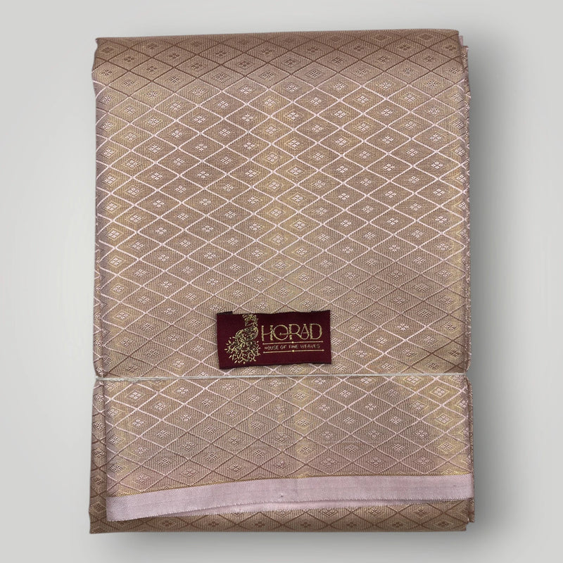 Horad Premium Art Silk 3 Inch Rose Gold Emboss Shirt Material+Dhoti+Angavastram