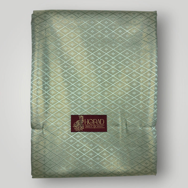 Horad Premium Art Silk 3 Inch Pista Green Emboss Shirt Material+Dhoti+Angavastram