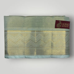Horad Premium Art Silk 3 Inch Pista Green Emboss Shirt Material+Dhoti+Angavastram