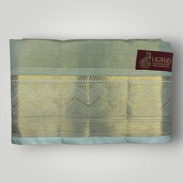 Horad Premium Art Silk 3 Inch Pista Green Emboss Shirt Material+Dhoti+Angavastram