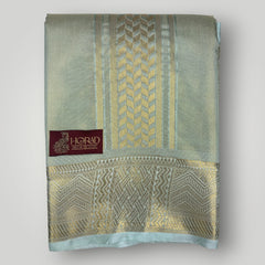 Horad Premium Art Silk 3 Inch Pista Green Emboss Shirt Material+Dhoti+Angavastram