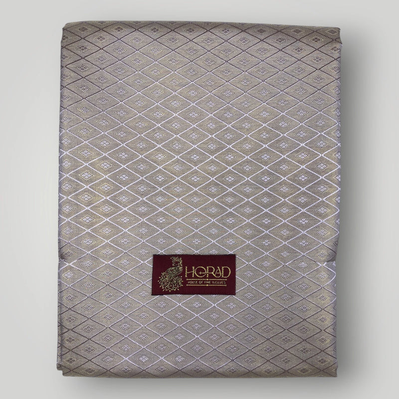 Horad Premium Art Silk 3 Inch Lavender Emboss Shirt Material+Dhoti+Angavastram