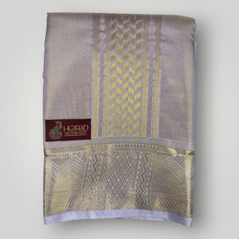 Horad Premium Art Silk 3 Inch Lavender Emboss Shirt Material+Dhoti+Angavastram