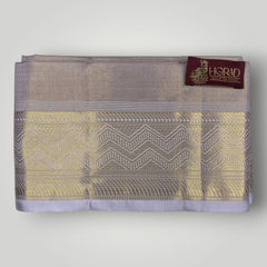 Horad Premium Art Silk 3 Inch Lavender Emboss Shirt Material+Dhoti+Angavastram