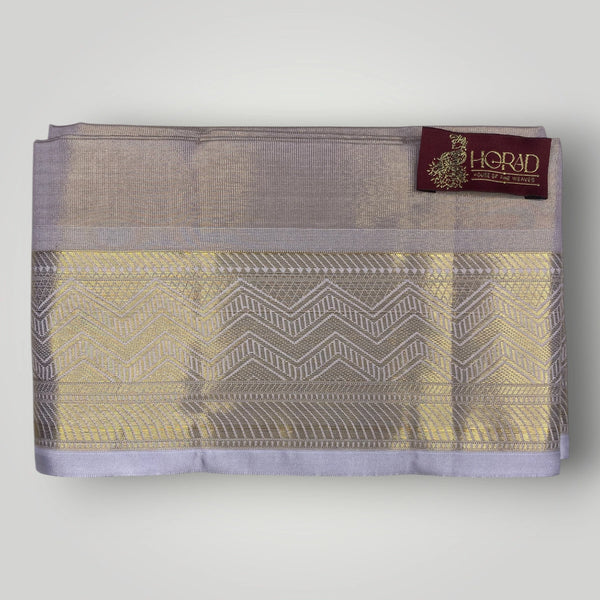 Horad Premium Art Silk 3 Inch Lavender Emboss Shirt Material+Dhoti+Angavastram